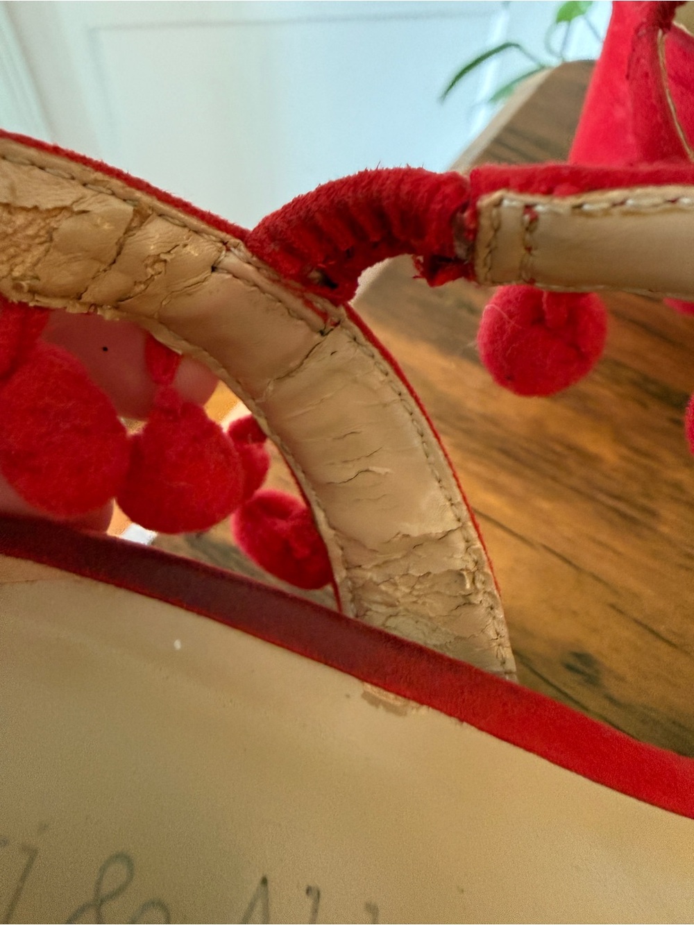 Red Pom-Pom Ankle Strap Sandals Lexi & Abbie - Picture 8 of 14